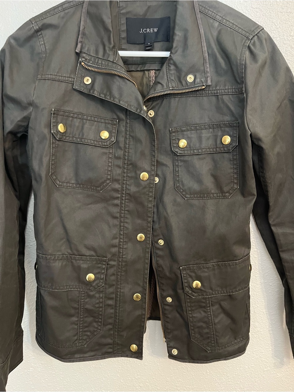 J. Crew Olive Utility Jacket with Gold-Tone Hardware